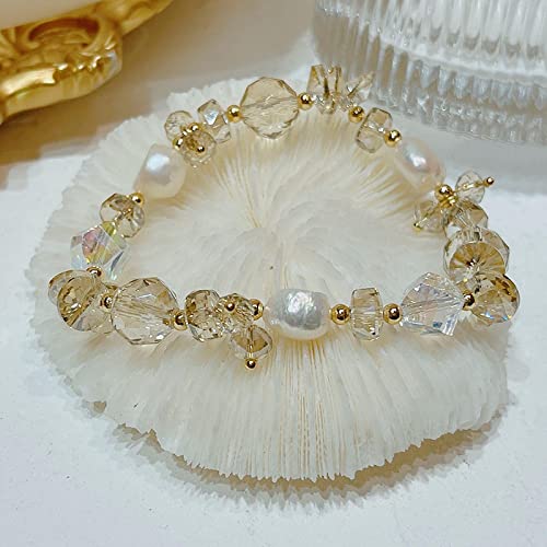 Bracelet en perles de culture baroques et cristal naturel rose clair pour femme