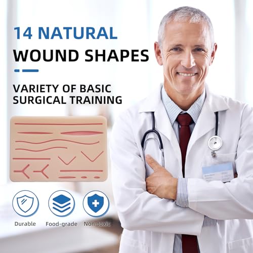 Image of Suture Practice Pad-Three-Layer Silicone Fake Skin Kit, Reusable Upgraded Suture Pad with 14 Pre-Cut Wounds, Best Gift for Medical Students Training (1)
