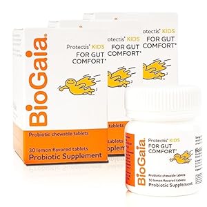BioGaia Protectis Chewable Tablets for Toddlers, Kids, and Teens Occasional Stomach Pain, Constipation, Diarrhea, and Regularity, 30 Tablets, 3 Pack