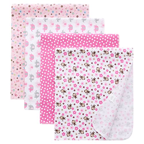 Image of Gina Era Flannel Receiving Blankets, Baby Swaddle Blankets 100% Cotton 4 Pcs One Size 30 X 30 Inch for Baby Boy or Baby Girl (Style9)