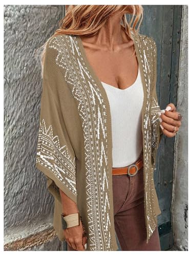 Image of WDIRARA Women's Tribal Boho Cardigans Open Front Knit Lightweight Short Sleeve Kimonos Sweater