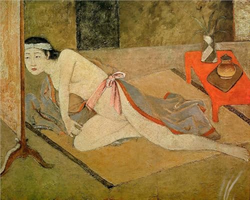 Affiche Balthus Fille japonaise à la table rouge - Illustration murale 50x40cm