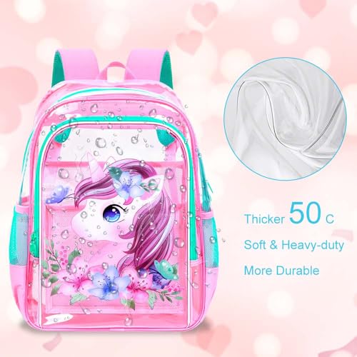 Image of KLFVB 3PCS Clear Backpack for Girls and Boys, Kids See Through Backpacks Stadium Approved, Transparent Bookbag for Elementary