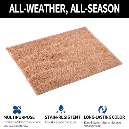 Image of Kuber Industries Embroidery Door Mat for Entrance | Water-Absorbing and Comfortable Floor Mat for Bedroom and Kitchen | Waves Shape | Light Brown