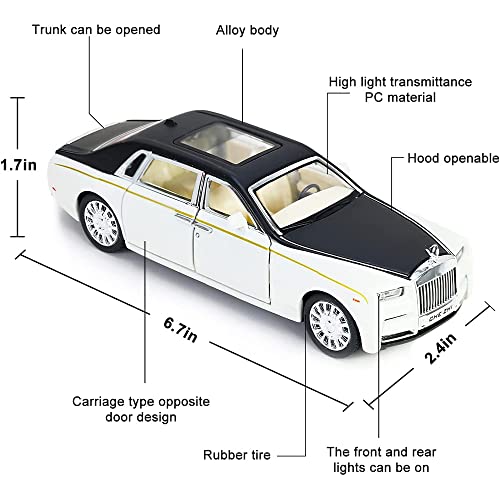 Image of DEUSON ECOM Alloy Metal Pull Back Die-Cast Car 1:32 Rolls Royce Phantom Diecast Metal Pullback Toy Car With Openable Doors & Light, Music Boys Gifts Toys For Kids, Black