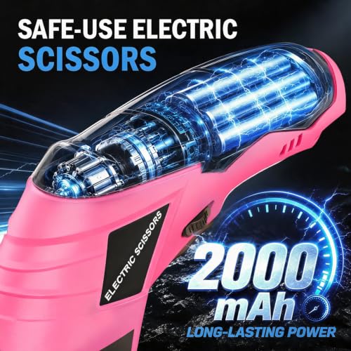 2026 Upgrade Cordless Electric Scissors Cardboard Cutter with 2 Type Blades Rechargeable Powerful Shears Cutting Tool for Fabric Electric Chop Saw Leather Felt with Charger-Pink — view 2