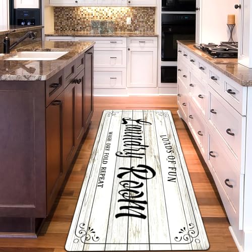 Laundry Room Rug Non Slip Floor mats Farmhouse Large Laundry Rugs for Laundry Runner Room Mat Washer and Dryer Carpet Laundry Room Decor 20x59inch(White)
