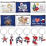 Landical 6 Sets Texas Souvenir Gifts Include 6 Pcs Texas Cosmetic Bag and 6 Pcs Metal Keychain for Women Traveler Christmas Party Gifts