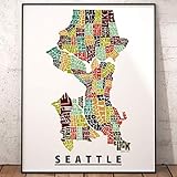 Seattle Neighborhood Map Print, signed print of my original hand drawn Seattle typography map art