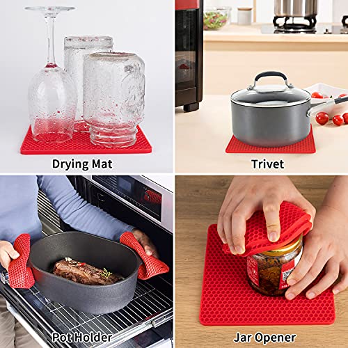 Image of Silicone Trivets for Hot Pots and Pans, 4PCS Flexible Multipurpose Hot Pads Pot Holders, Heat Resistant Trivet Mats for Hot Dishes, Soft Non-Slip Silicone Mat for Kitchen Counter(Red)