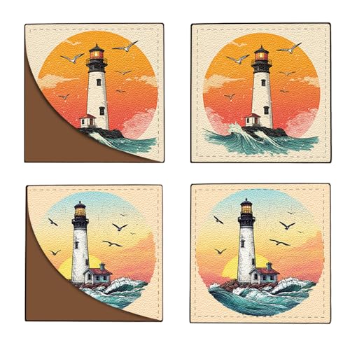 Image of 2Pcs Lighthouse Ocean Corner Bookmarks, Handmade PU Leather Page Corner Protectors, Vintage Sea Art Stationery Gift for Women, Teachers, Students, Summer Reading Accessories 3.54 x 3.54