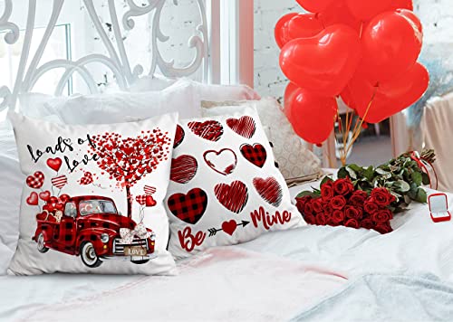 Hexagram Valentines Day Pillow Covers, Valentine Pillow Covers 18X18 Red Truck Buffalo Plaid Valentine's Day Throw Pillow Covers Set Of 4 For Couch Sofa Living Room Outdoor Valentines Day Decorations #TOP6