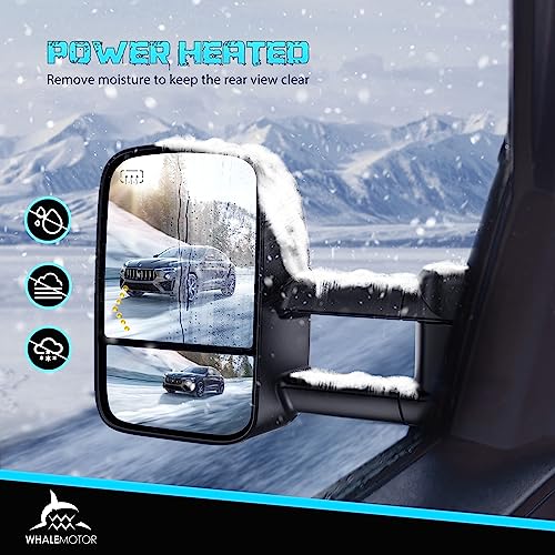 Image of Heated Tow Mirrors Compatible with 2007-2013 Chevy Silverado & GMC Sierra (2007 New) 1500 2500 3500 HD, Tahoe Suburban Avalanche Yukon, Extended Trailer Towing Side Mirror w /LED Arrow Turn Light