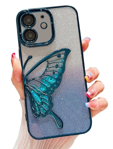 Image of mobistyle Thermoplastic Polyurethane Designed For iPhone 11 Cover With Glitter Cute Butterfly Electroplate Plating Design Back Cover Case For Women Teen Girls (Blue)