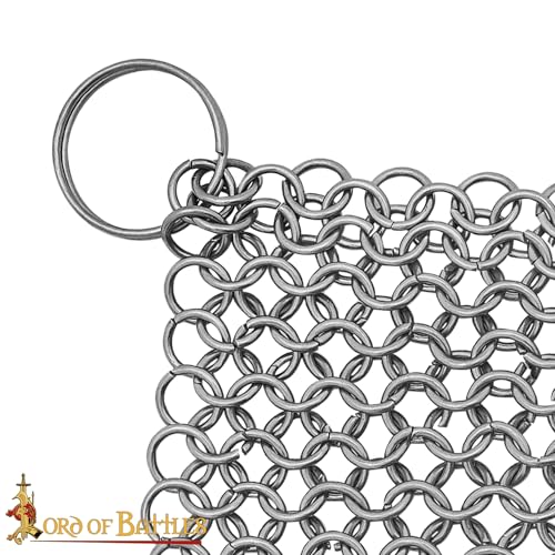 Image of Lord of Battles Stainless Steel 10x10cm Chainmail Scrubber | Medieval Stainless Steel Cleaner for Cast Iron Pre-Seasoned Pans, Griddles, BBQ Grills and Pot Cookware Cleaning (10x10cm - Set of 2)