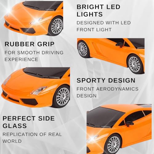 Image of KIDZYMON RC Car High Speed Mini 1:24 Scale USB Rechargeable Remote Control Car for Kids | Racing Car I Orange Colour