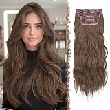 FESHFEN Clip in Extensions, 50cm 4 Stücke Lange Gewellte Hair Extensions Kunsthaar Natürliche 4PCs Synthetik Clip in Haarverlängerung für Frauen, Goldbraun & Blond