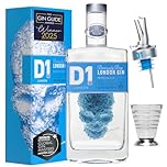D1 London Dry Gin 70cl 40% ABV with Jigger & Pourer – 2025 GinGuide Gold Martini Award – Traditional Juniper Lead, Citrus Style & Nettle Undertone Premium Gin Gift Set for Men & Women