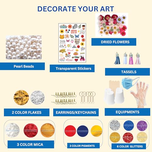 Image of exploralearn 145 Pcs Ultimate Resin Art Kit with 200g Epoxy Resin - DIY Alphabet, Jewelry, Keychains, Coasters & Bookmarks - Includes Dried Flowers, Stickers, Glitters & More