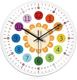Keltorio 20cm Kinder Wanduhr ohne Tickgeräusche: Wanduhr-Lernuhr kinderwanduhr Kinderzimmeruhr für Mädchen und Jungen für Kinderzimmer, Küche, Wohnzimmer, Schlafzimmer, Büro, Weiß