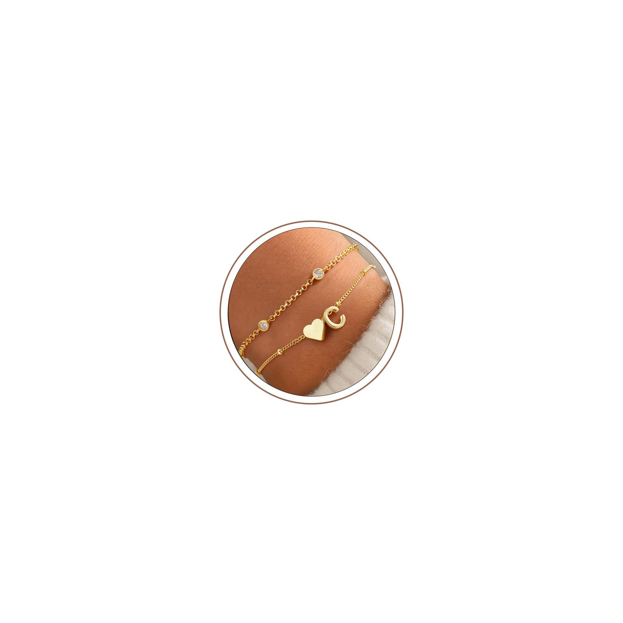 Turandoss Muttertagsgeschenk - Armband mit Buchstaben Armband Damen Gold 14K Vergoldete Buchstaben Herz Zirkonia Armkette, Muttertag Konfirmation Geschenke für Mädchen Mama Frauen Freundin Schmuck