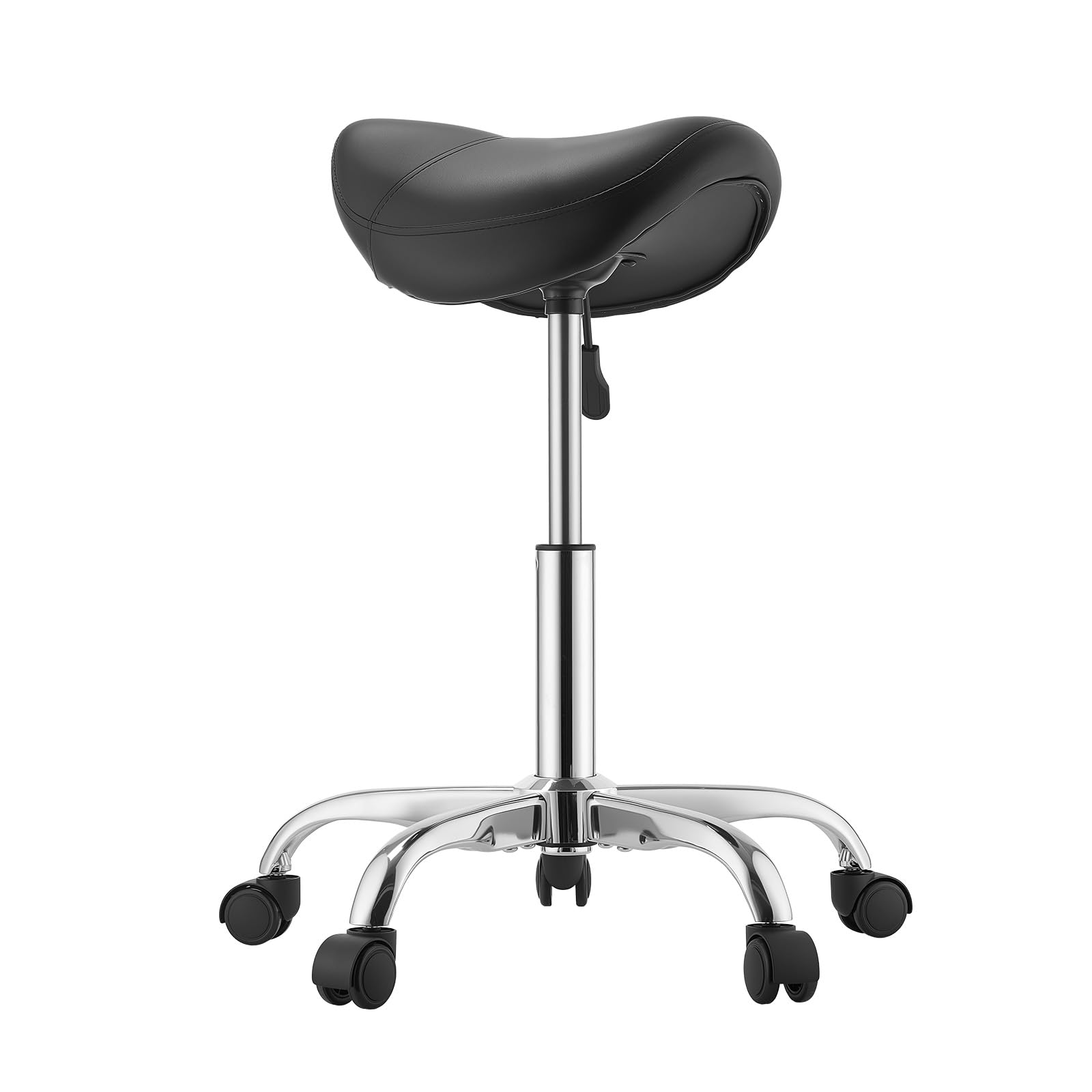 VEVOR Taburete Tipo Silla de Montar, Taburete de Trabajo con Ruedas, Capacidad de Carga 226,8 kg, Altura Ajustable, Giro 360°, Asiento Ergonómico Tapizado, Silla de Estética para Oficina Peluquería