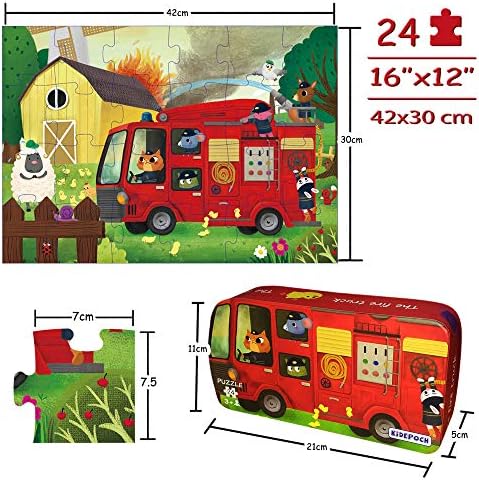Puzzles for Kids Ages 4-8 Year Old 24 Pieces Large Fire Truck Kids Jigsaw Puzzles, Professional Preschool Toy Puzzles for Toddlers Boys and Girls –16”x12” with Storage Box 4 51VRPDST05L. AC