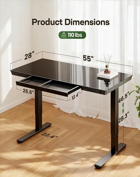 Image of Marsail Glass Standing Desk, 55 x 28 Inch Electric Standing Desk