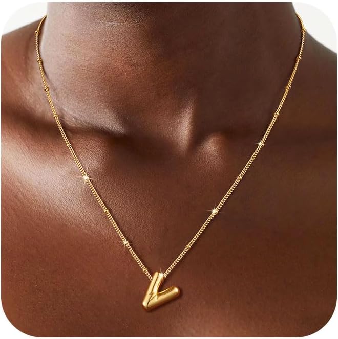 Coshilta Silver Letter Necklace for Women, Sterling Silver Balloon Initial A-Z Pendant Necklace Trendy Dainty Satellite Bead Chain Necklace Personalized Custom Jewelry Gifts for Women