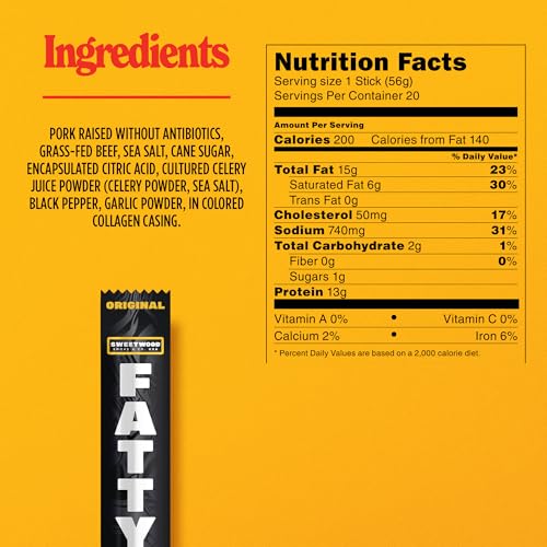 Image of FATTY Meat Jerky Sticks, Original, 2 Ounce (Pack of 120)