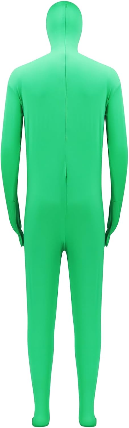 Martian Costume Mens Green Alien Cosplay Bodysuit with Cloak Full Body Greenman Suit for Adult Halloween Fancy Dress