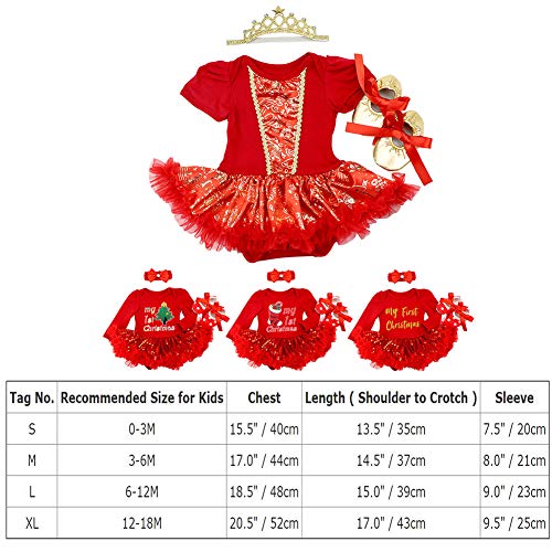 IBAKOM Baby Meisjes Mijn 1e Kerstkostuum Kerstboom Kousen Print Korte / Lange Mouw Romper Jurk Bodysuit + Hoofdband + Schoenen 3 Stks Outfit - Afbeelding 8