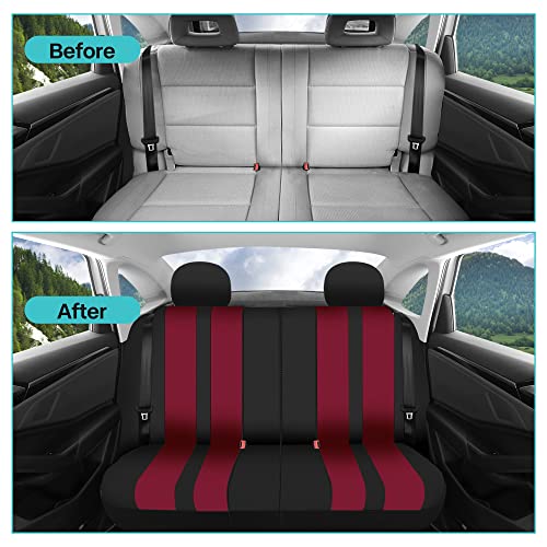 FH Group Car Seat Cover Full Set Striking Striped Car Seat Covers with Front Seat Covers and Rear Split Bench, Universal Fit Interior Accessories for Cars, Trucks, and SUVs – Burgundy