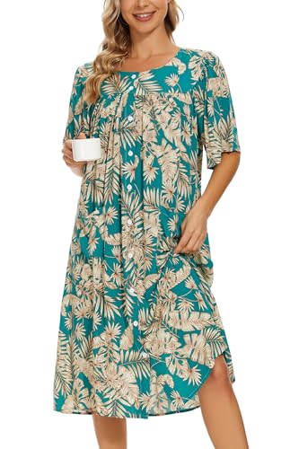 Image of COSUNIONY House Dresses for Women Cotton Short Sleeve House Coat Buttons Down Dusters Robe with Pockets S-XXL