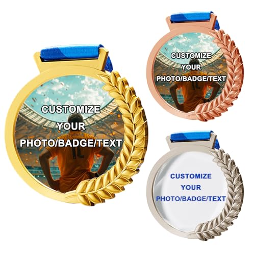 XSTZR Custom Medals for Awards, Personalized Crystal Medal with Photo and Text, Custom 1st Place Medal, Sales Champion, Gold Medals for Sports Events, School Programs, Office Contests (Wheat Ears)