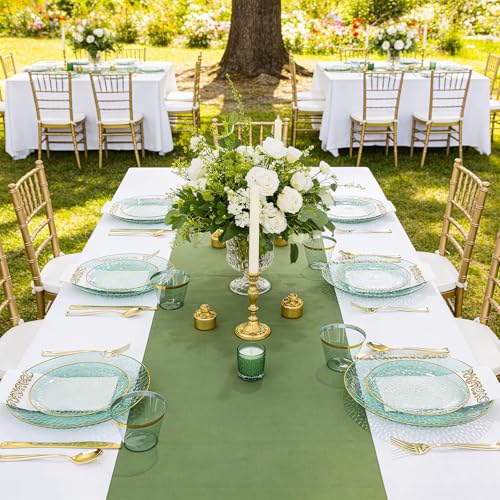 DaYammi 60PCS Green Gold Plastic Plates - 10 inch Green Plastic Dinner Plates - Hammer Pattern Design - Fancy Disposable Plates Ideal for Wedding & Party — view 6