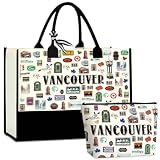 CHQIUCR Vancouver Canvas Tote Bag for Women Vancouver Souvenirs Gifts - Reusable Weekender Beach & Shopping Bag, Eco-Friendly Travel Gift, Vacation Souvenir, Christmas Presents