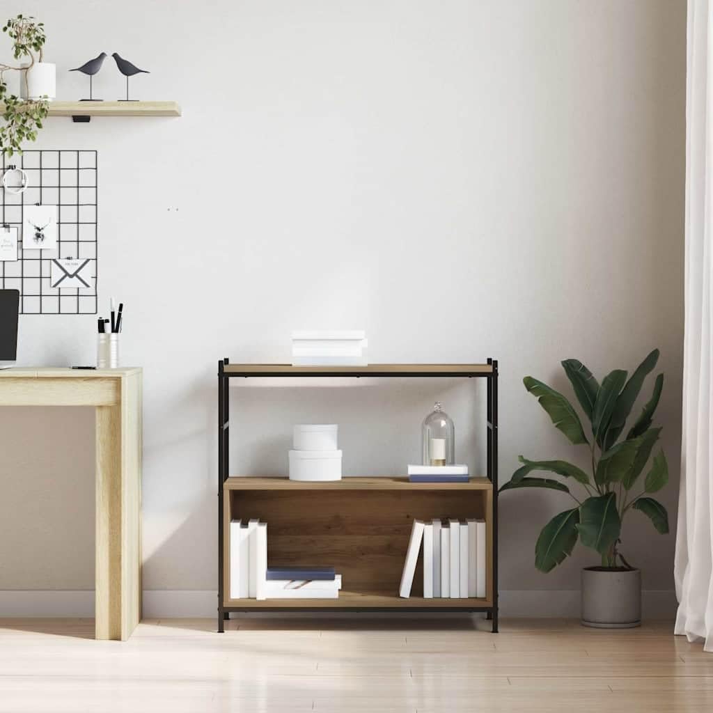 Estantería con soporte de pared, estantería estable para libros, material de madera y metal, estilo industrial, estantería para el hogar, roble artístico