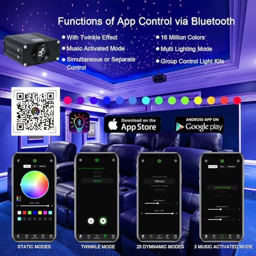 Image of AKEPO Car /Home Small Size 16W Twinkle Fiber Optic Light Engine, RGBW Bluetooth APP Control + Music Activated + 28-Key Remote Control for Car Home Star Headliner