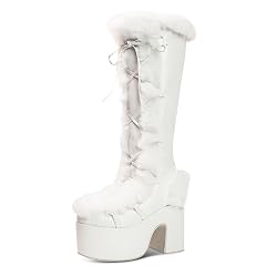 IMPREMEY Knee High Boots For Women With Side Zipper Punk Gothic Thick-Soled Platform Boots