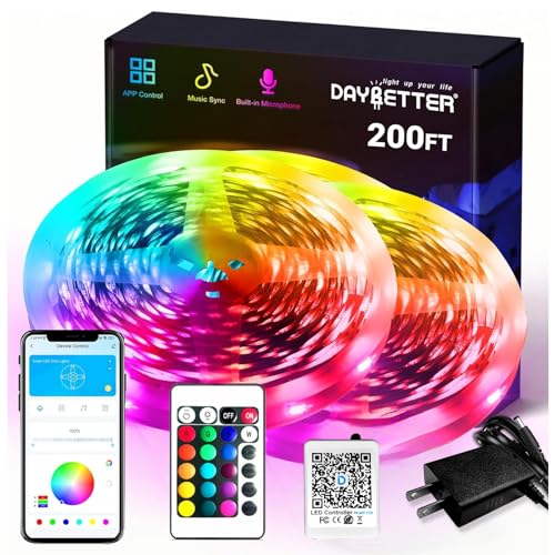 DAYBETTER Smart RGB Led Strip Lights, 200ft Led Lights for Bedroom with App Control, Multicolor Changing Led Light Strips Apply for Home Decor, Living Room, Kitchen, Home Party Decoration