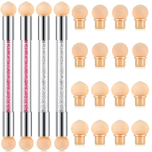 4 Pieces Nail Art Sponge Ombre Sponge Nail Brush Gradient Nail Brush Double Head Sponge Nail Art Tool With 16 Pieces Replacement Head For Nail Art Manicure(Pink, White) #TOP12