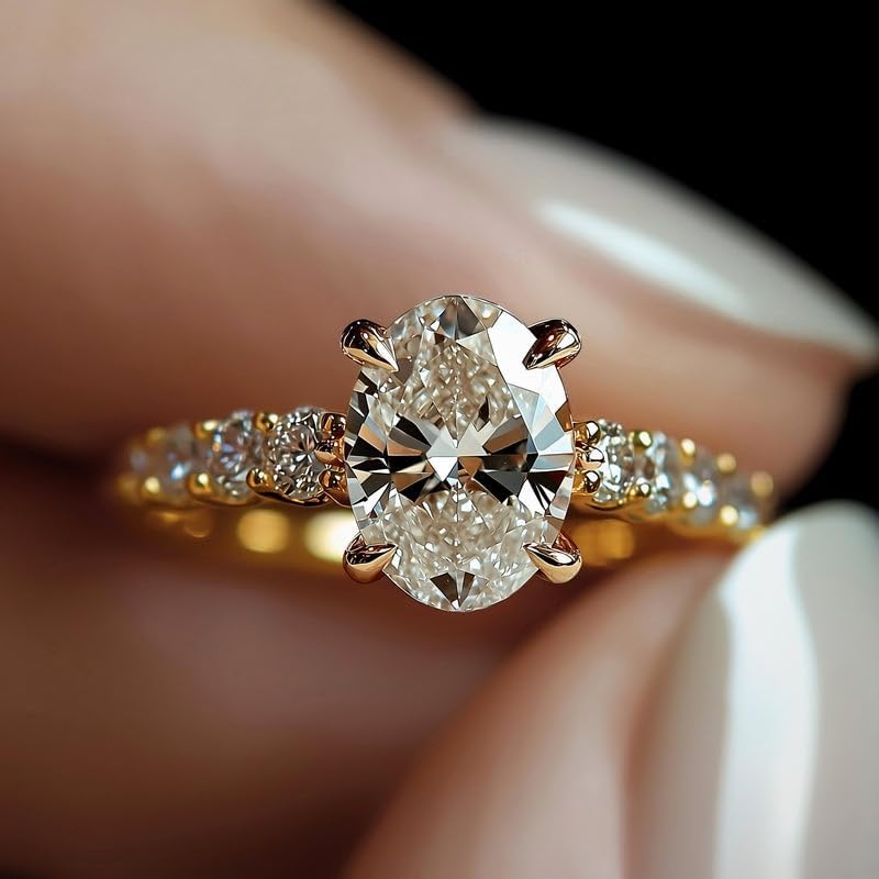 Stunning 2 CT moissanite Ring - The Celestine: 2CT Oval Cut Moissanite Ring, Elegant Engagement Promise Wedding Rings For Women & Gift For Women