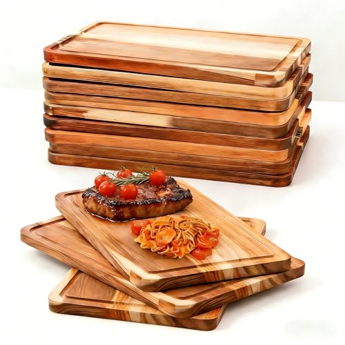 12 Packs Acacia Wood Cutting Board with Handles,12x8Inch Wooden Kitchen Cutting Board Bulk, Serving Board and Charcuterie Boards for Vegetables Meat Pizza Cheese Fruit Bread