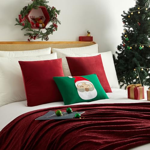 Image of JUSPURBET 28x28 Decorative Velvet Throw Pillow Covers Set of 2,Burgundy | Cozy Soft Euro Cushion Covers Cases with Hidden Zipper for Couch Sofa Bed Living Room Bedroom Christmas Decor