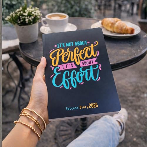 Image of Success Diary 2026 A5 Ruled Notebook | Motivational Quote Cover | 120 Pages | 80 GSM Paper | Rounded Corners | Single Line | Daily Writing Journal (Not Perfect But Effort)