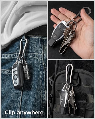Image of FEGVE Titanium Key Clip with Side Push Key Ring & 2 /3″ D Ring for Car Key | Gr5 Titanium, Lightweight Rustproof, Anti-deform Integrated Spring Clip, Nail-Safe Side Push Ring, Thick-Key D-Ring