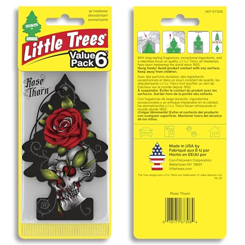 Image of LITTLE TREES Car Air Freshener | Hanging Tree Provides Long Lasting Scent for Auto and Home | 24 Air Fresheners |Rose Thorn