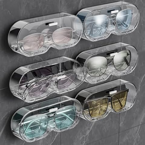 starogegc 6Pack Clear Sunglasses Organizer, Wall Mounted Glasses Holder, Table Stand Eyeglasses Organizer, Large Glasses Organizer, Glasses Case Protects from Dust, Eyeglass Storage for Home Decor Cover