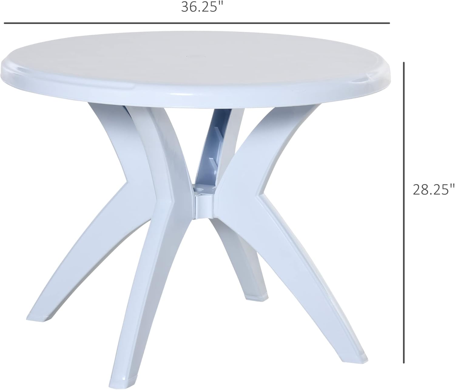 Outsunny 36.25" Dia Round Plastic Patio Table with Umbrella Hole, Outdoor Bistro Dining Table, for Bar, Garden, Backyard, Poolside, Yard, White
